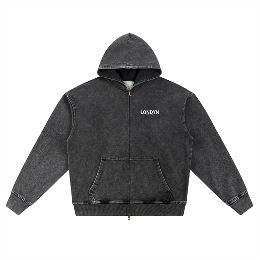LNY Stone Cold Snow Washed Oversized Zip-Up Hoodie