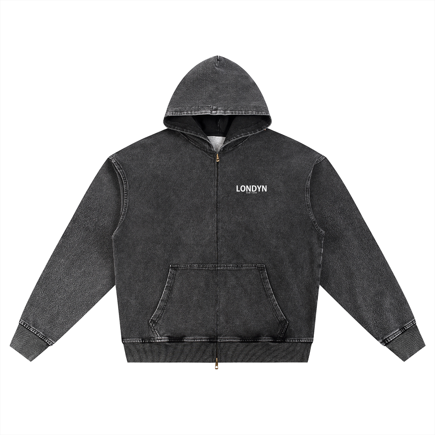 LNY Stone Cold Snow Washed Oversized Zip-Up Hoodie
