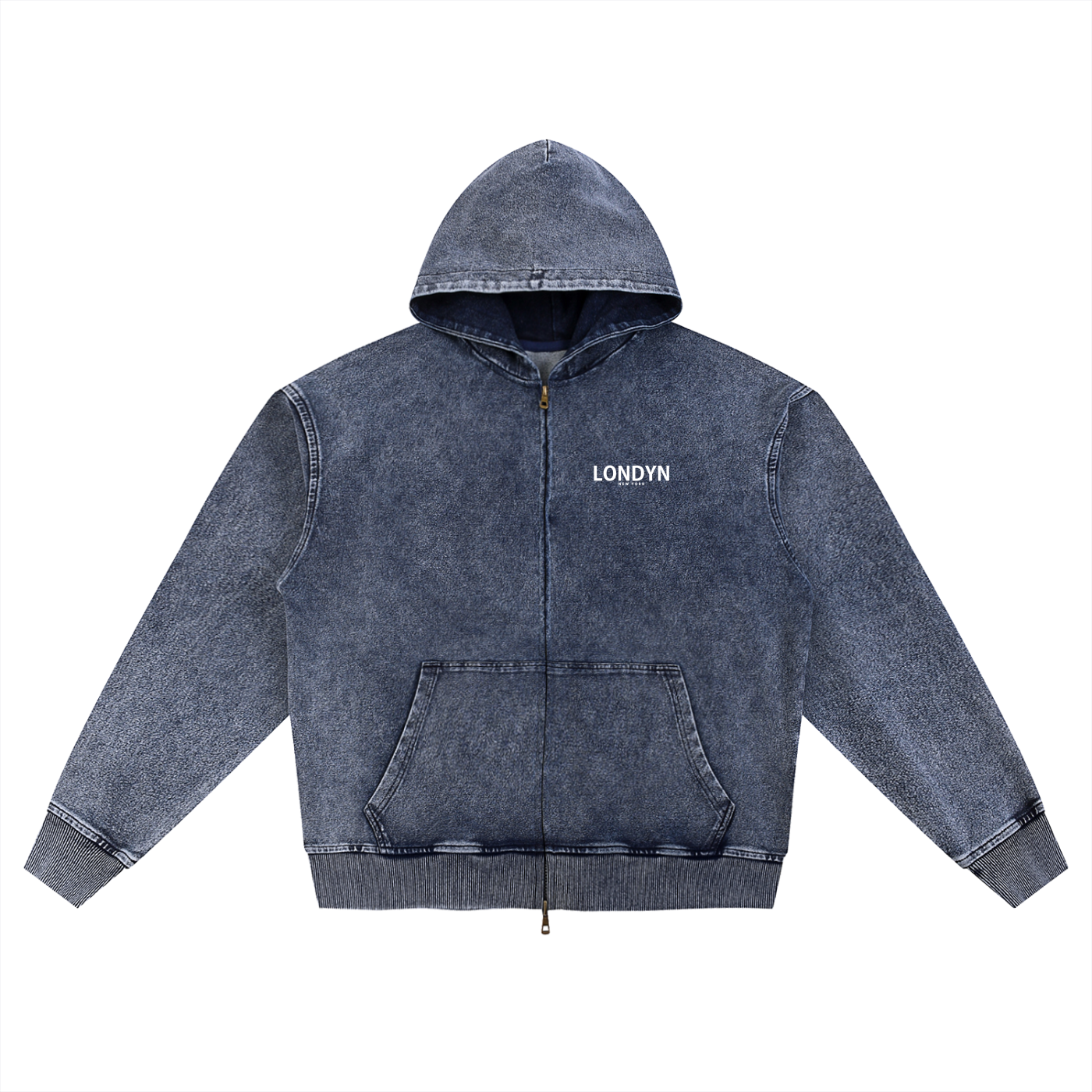 LNY Stone Cold Snow Washed Oversized Zip-Up Hoodie